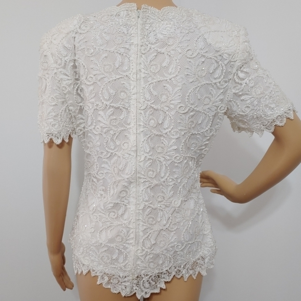 Vintage White Beaded top - Picture 2 of 3